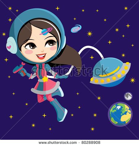 Pretty Astronaut Fashion Girl Exploring Space From Her Flying Ship