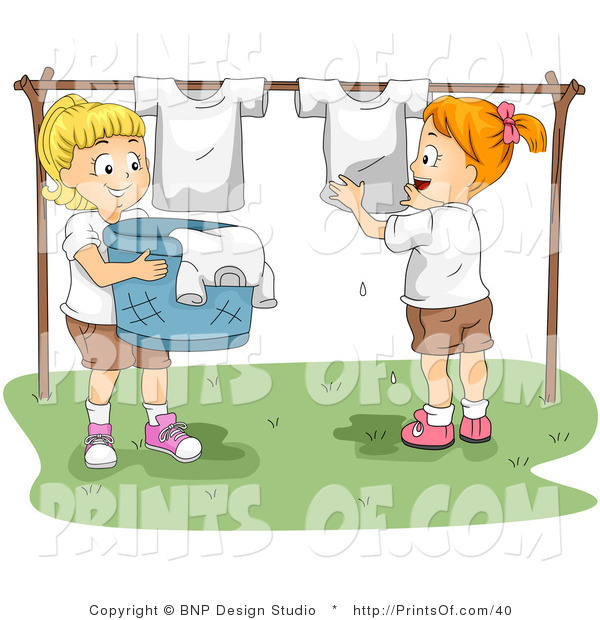 Print Of Summer Camp Boys Hanging Laundry Out To Dry By Bnp Design