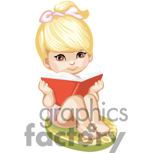 Royalty Free A Little Blonde Girl Sitting Reading A Book Clipart Image