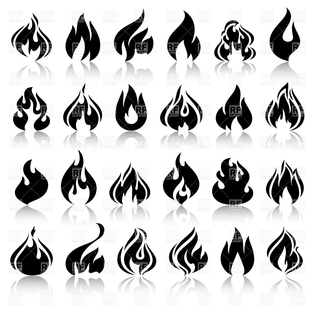 Silhouettes Of Fire And Flame   Set Of Icons 33006 Download Royalty