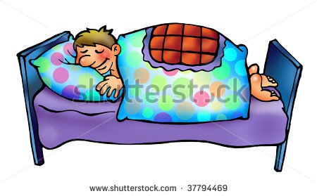 Sleeping Man  Boy  In His Bed Cartoon   Stock Photo