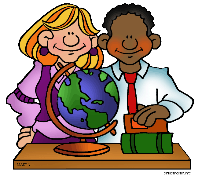Teachers Standing Behind A Globe On A Desk