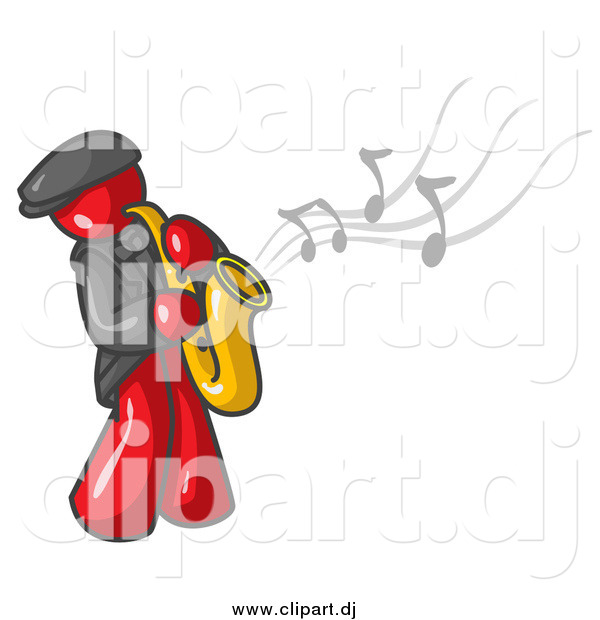 Vector Clipart Of A Musician Red Man Playing Jazz With A Saxophone