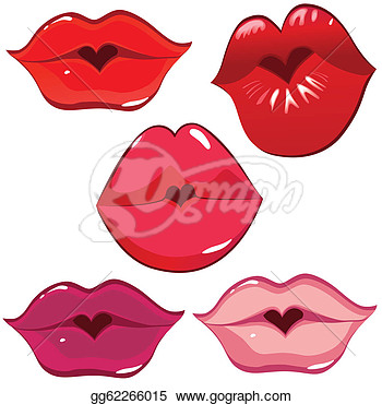 Vector Clipart   Set Of Glossy Lips In Tender Kiss  Vector