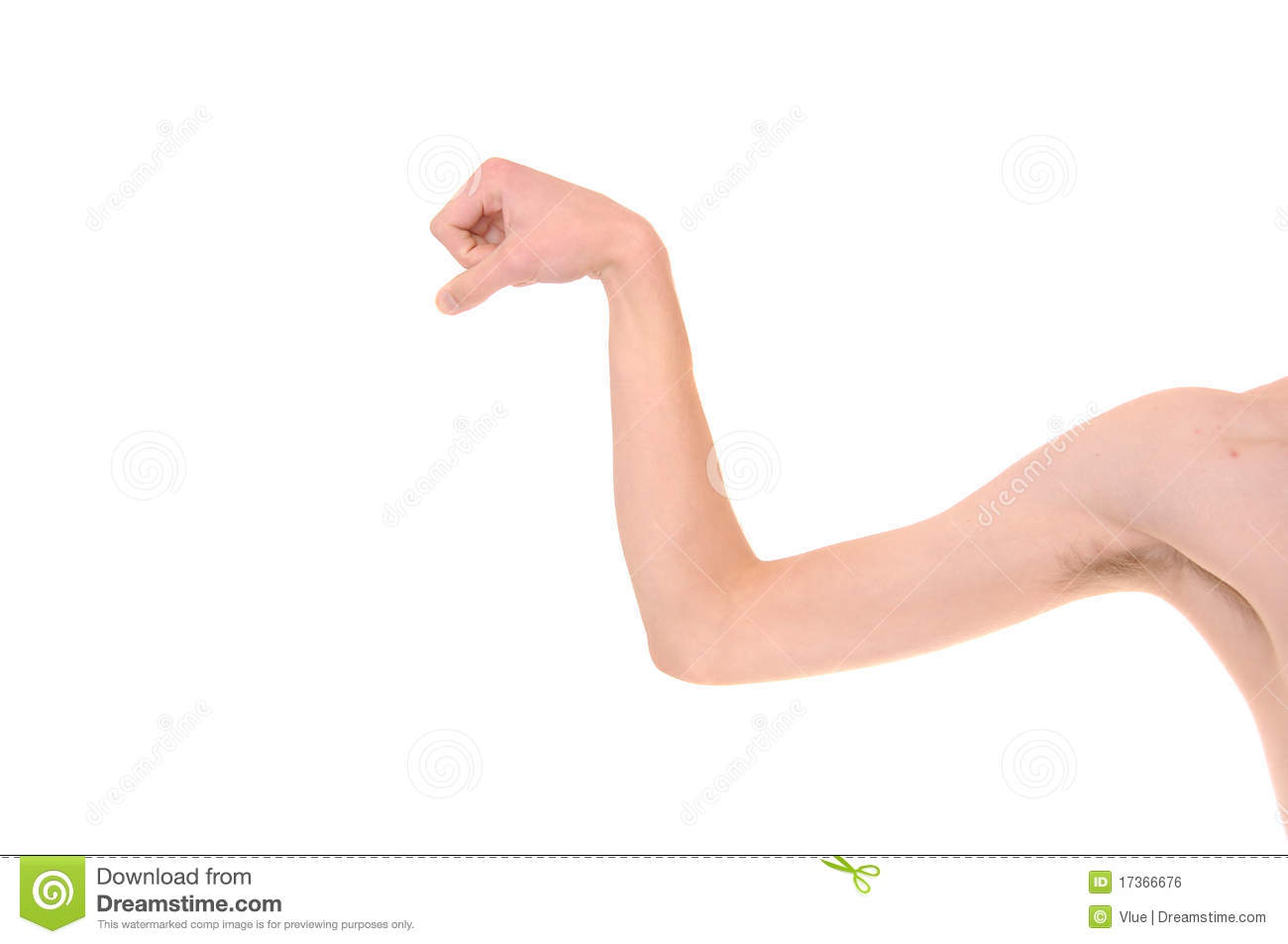 Weak White Caucasian Skinny Arm Trying To Flex His Muscles  Isolated