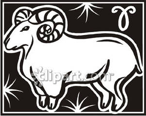 Black And White Aries The Ram   Royalty Free Clipart Picture