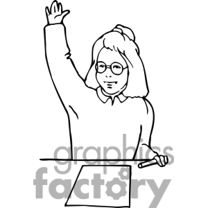 Black And White Outline Of A Student Raising Her Hand