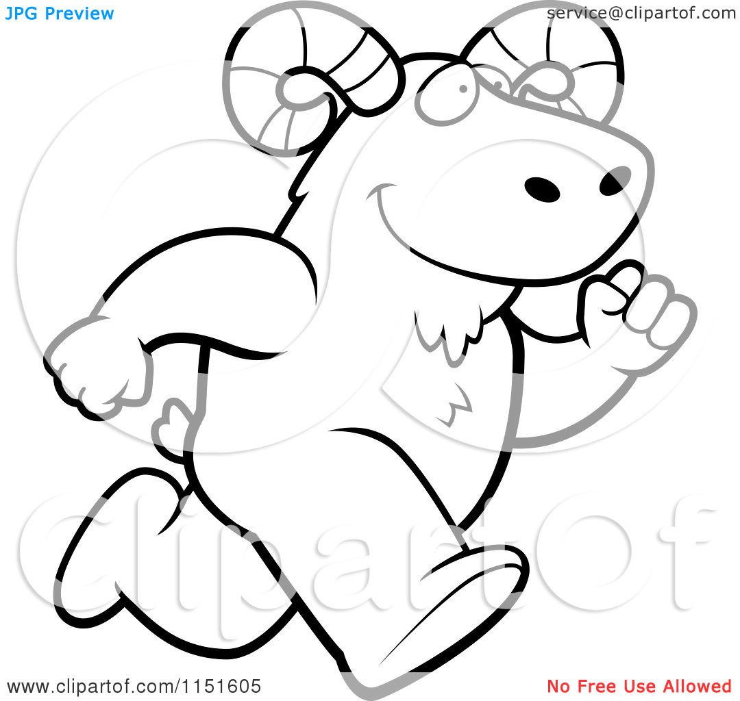 Cartoon Clipart Of A Black And White Ram Running Upright   Vector