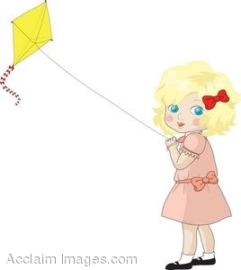 Clip Art Illustration Of Vintage Looking Girl Flying A Kite
