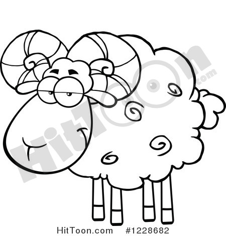 Clipart Of A Black And White Ram Sheep   Royalty Free Vector