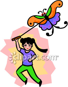 Girl Flying Kite Clip Art