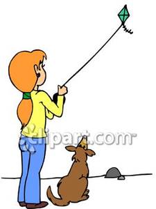 Girl Flying Kite Clipart Girl Flying A Kite With Her Dog Royalty Free
