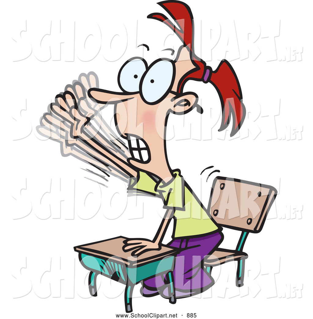 Larger Preview  Clip Art Of An Anxious School Girl Raising Her Hand By