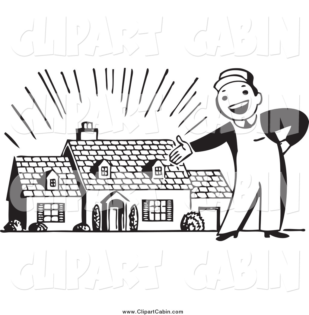 Larger Preview  Vector Clip Art Of A Retro Man Presenting A New Home