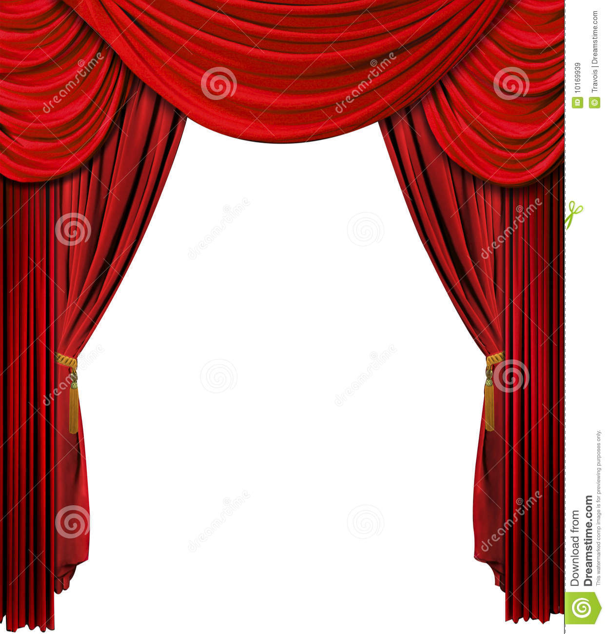 Old Fashioned Theater Stage Velvet Curtain Over White Background
