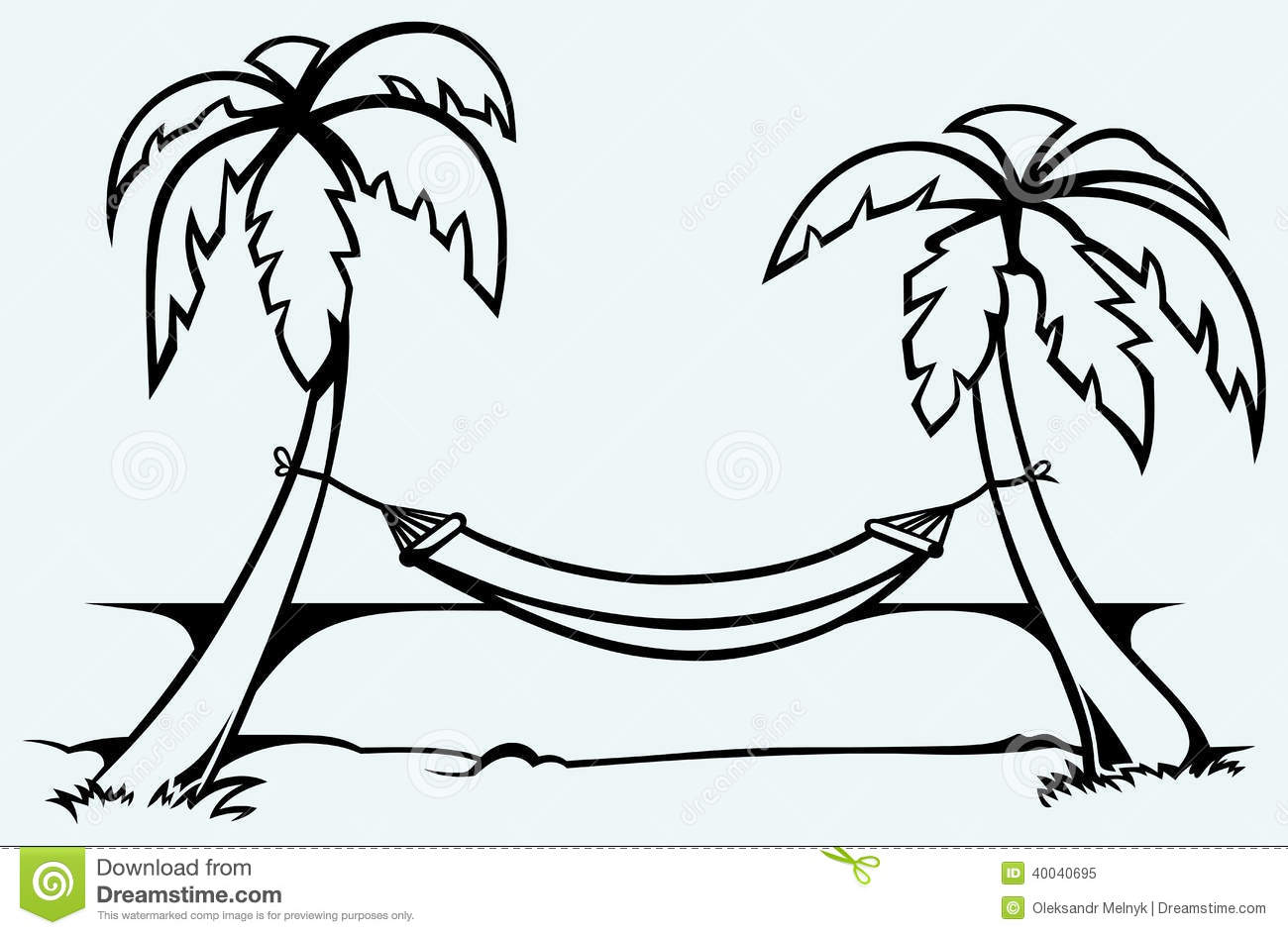 Romantic Hammock Between Palm Trees  Isolated On Blue Background 