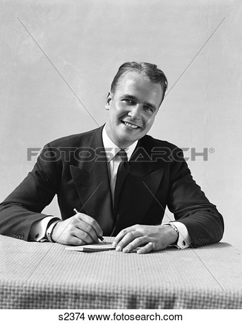 Stock Photo Of 1940 1940s Man In Suit Sitting At Table Writing S2374