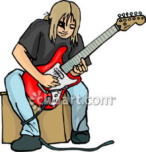 Teen Guy Playing An Electric Guitar   Royalty Free Clipart Picture