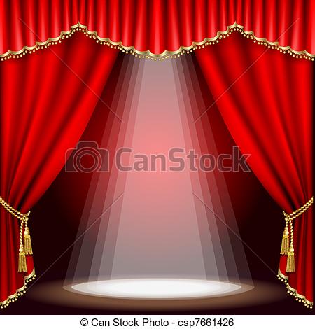 Theater Stage With Red Curtain Clipping    Csp7661426   Search Clipart