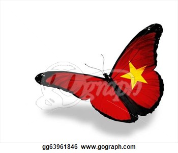 Vietnamese Flag Butterfly Flying Isolated On White Background