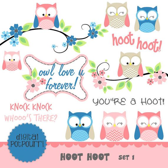 Buy2get1 Owl Clipart Set Hoot Hoot Set 1 By Digitalpotpourri  3 50