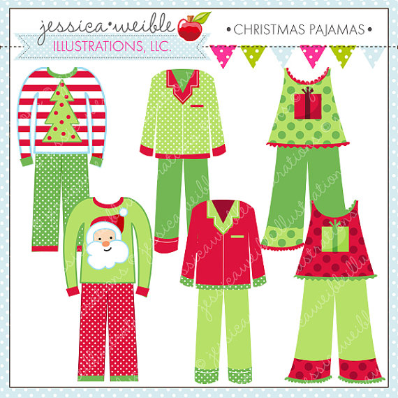 Christmas Pajamas Cute Digital Clipart For Commercial Or Personal Use