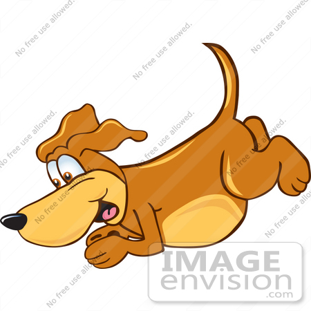 Clip Art Graphic Of A Cute Brown Hound Dog Cartoon Character Pouncing    