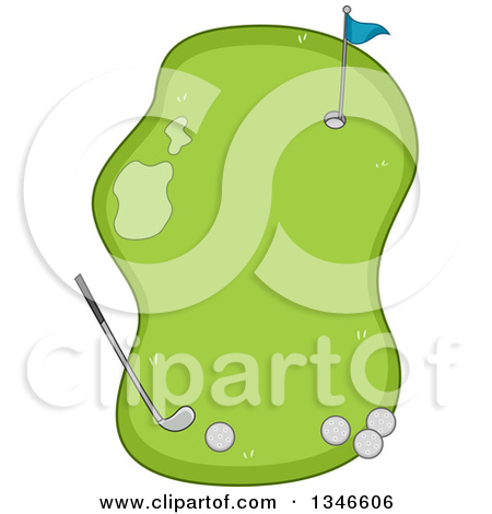 Clipart Of A Golf Course Frame With Balls A Club And Hole   Royalty