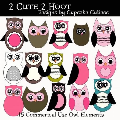 Cute 2 Hoot Owl Digital Clip Art Set Commercial Use Elements
