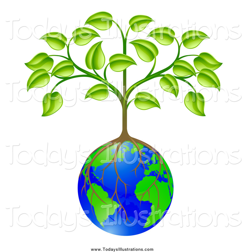 Green Tree Growing Roots Over A Globe 3d Uprooted Tree Floating With A    