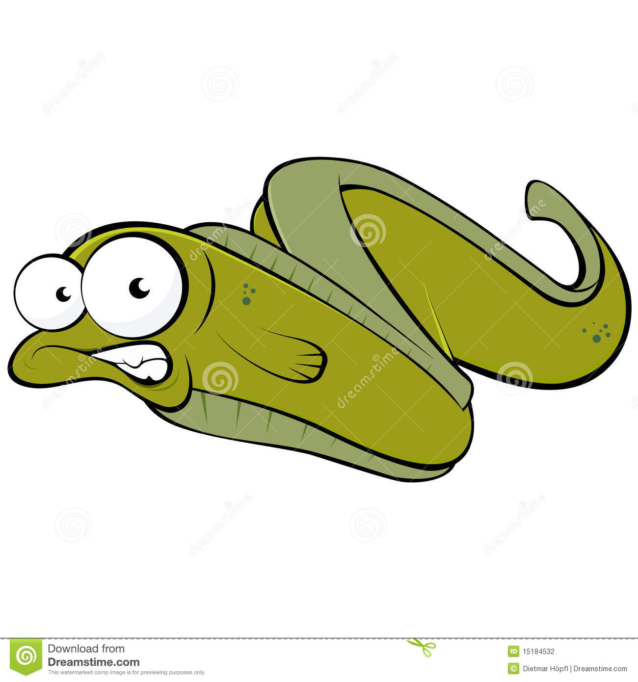 Illustration Of Funny Green Cartoon Eel With Goggle Eyes Isolated On