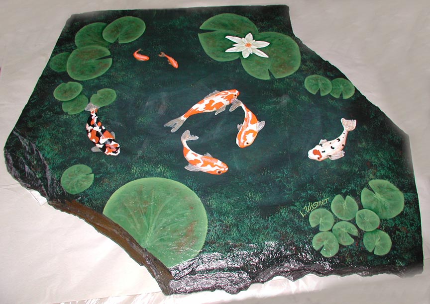 Koi Pond On Large Flagstone Approx  26 X28
