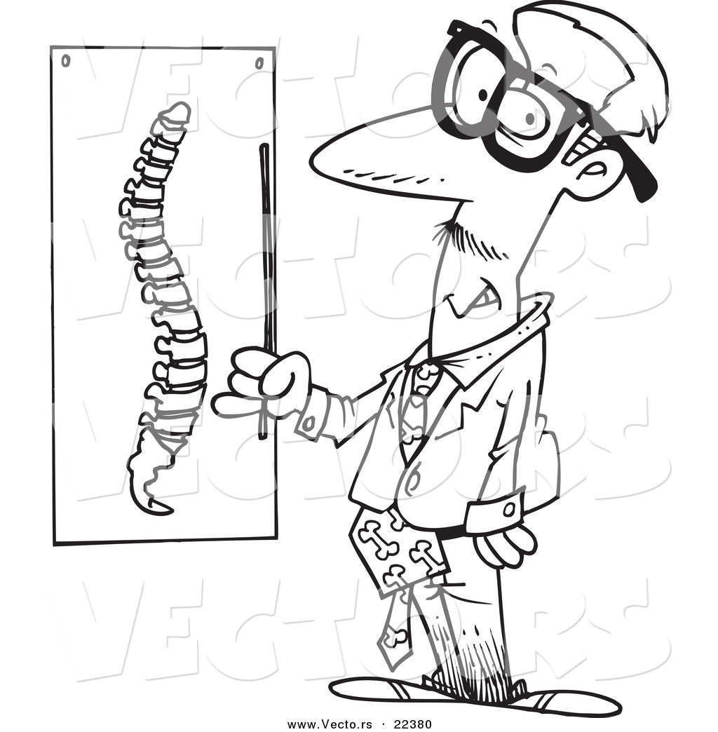 Of A Cartoon Chiropractor By A Spine Chart   Coloring Page Outline