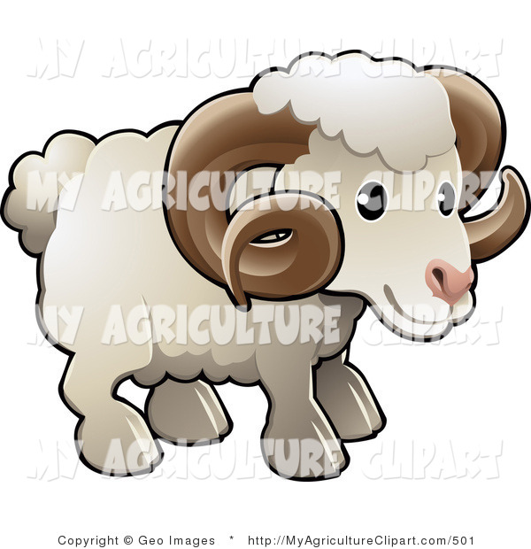 Vector Agriculture Clipart Of An Adorable White Male Sheep A Ram