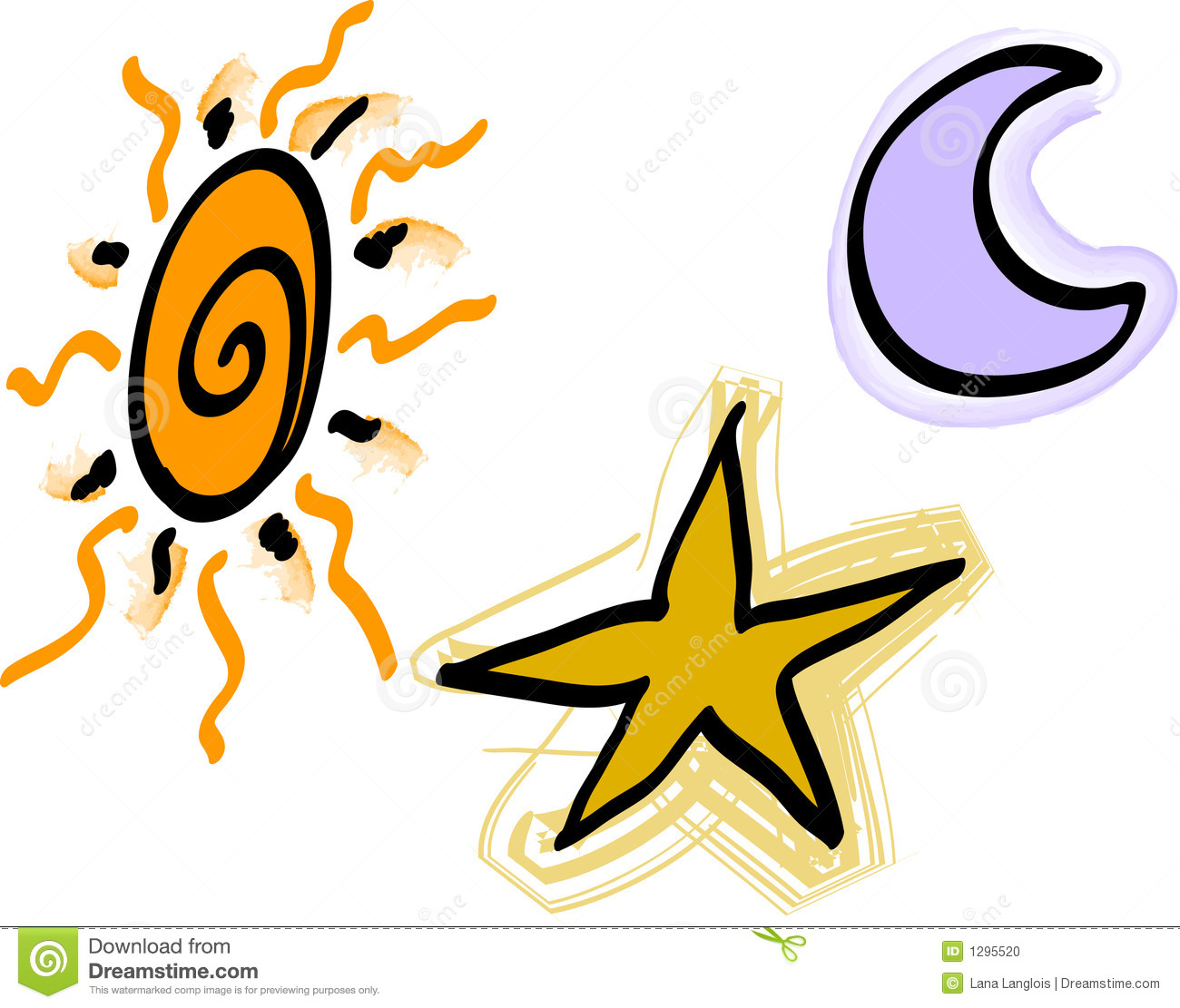Vector   Hand Drawing Of Sun Star And Moon 