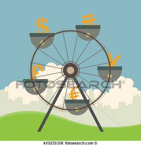 Vector Illustration Of Monetary And Currency Concept With Ferris Wheel