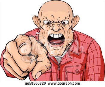 Angry Man With Shaved Head Shouting And Pointing