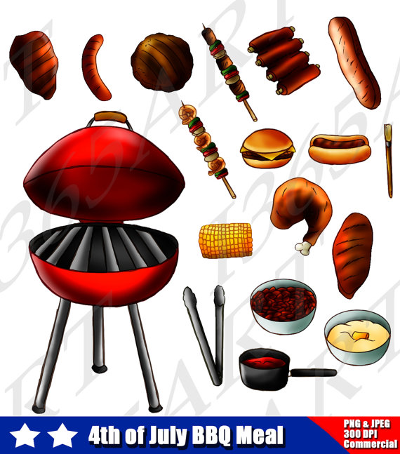Bbq Clipart Set Barbecue Food Hot Dog Hamburger Sis Kabob Grill