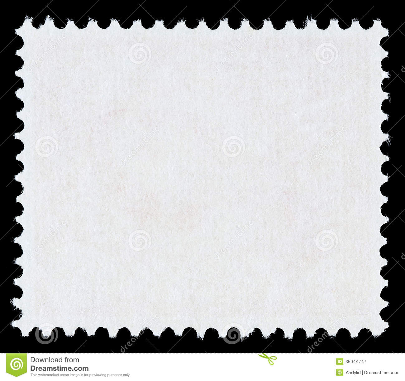 Blank White Postage Stamp Template Isolated On Black Background