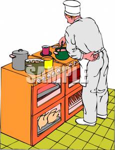 Chef Cooking On A Stove Top   Royalty Free Clipart Picture