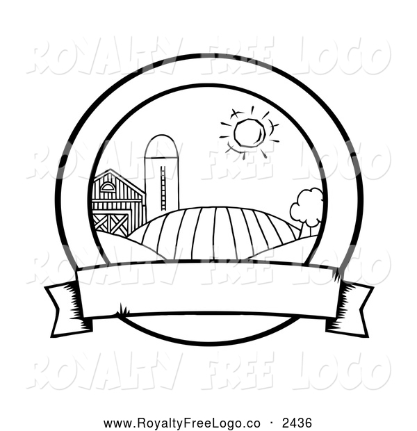 Clip Art Of A Black And White Farm Circle With A Blank Banner By Hit