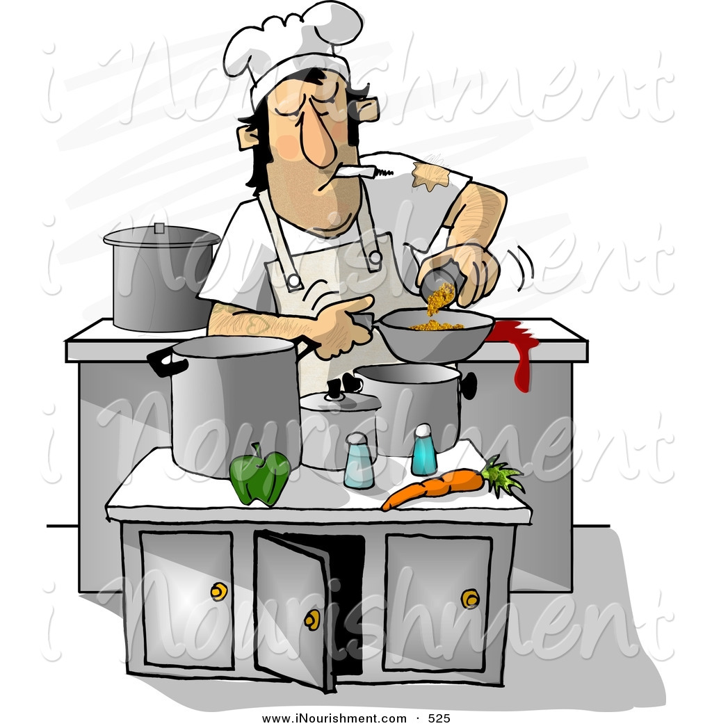 Food Clip Art Of A Male Chef Holding A Spoon And A Silver Pot Of Soup