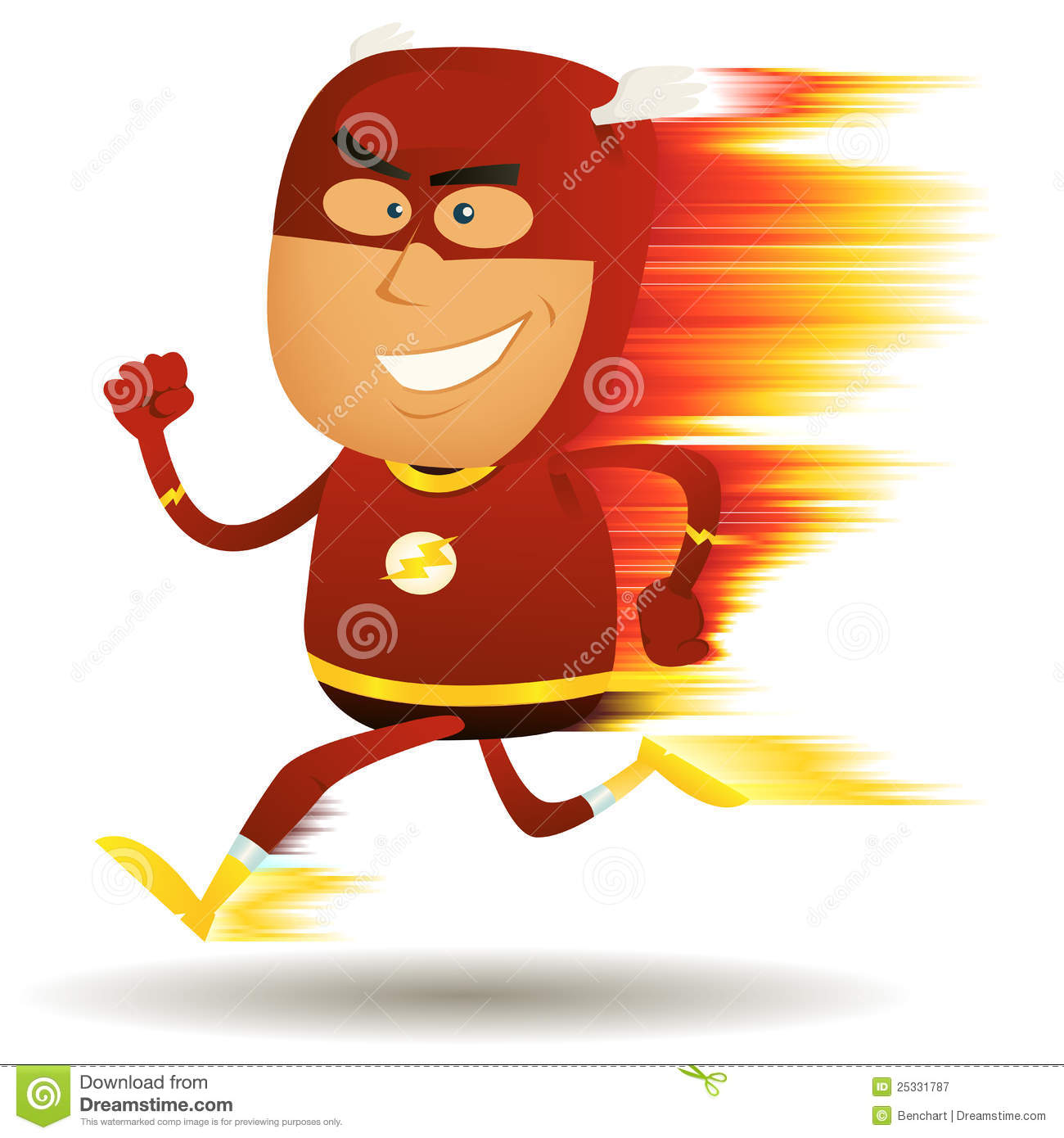 Illustration Of A Cartoon Happy Super Hero Running Faster Than A