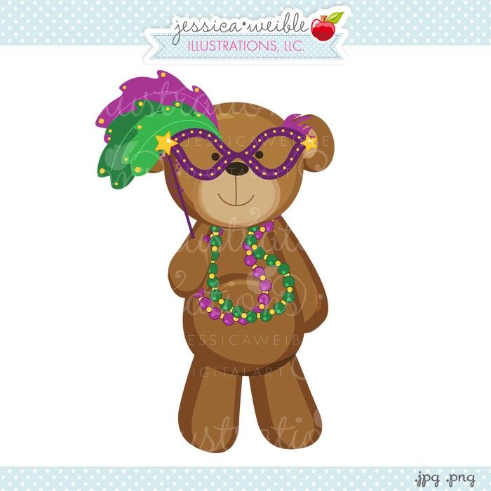 Mardi Gras Bear Clipart   Jw Illustrations   Cute Little Bear For