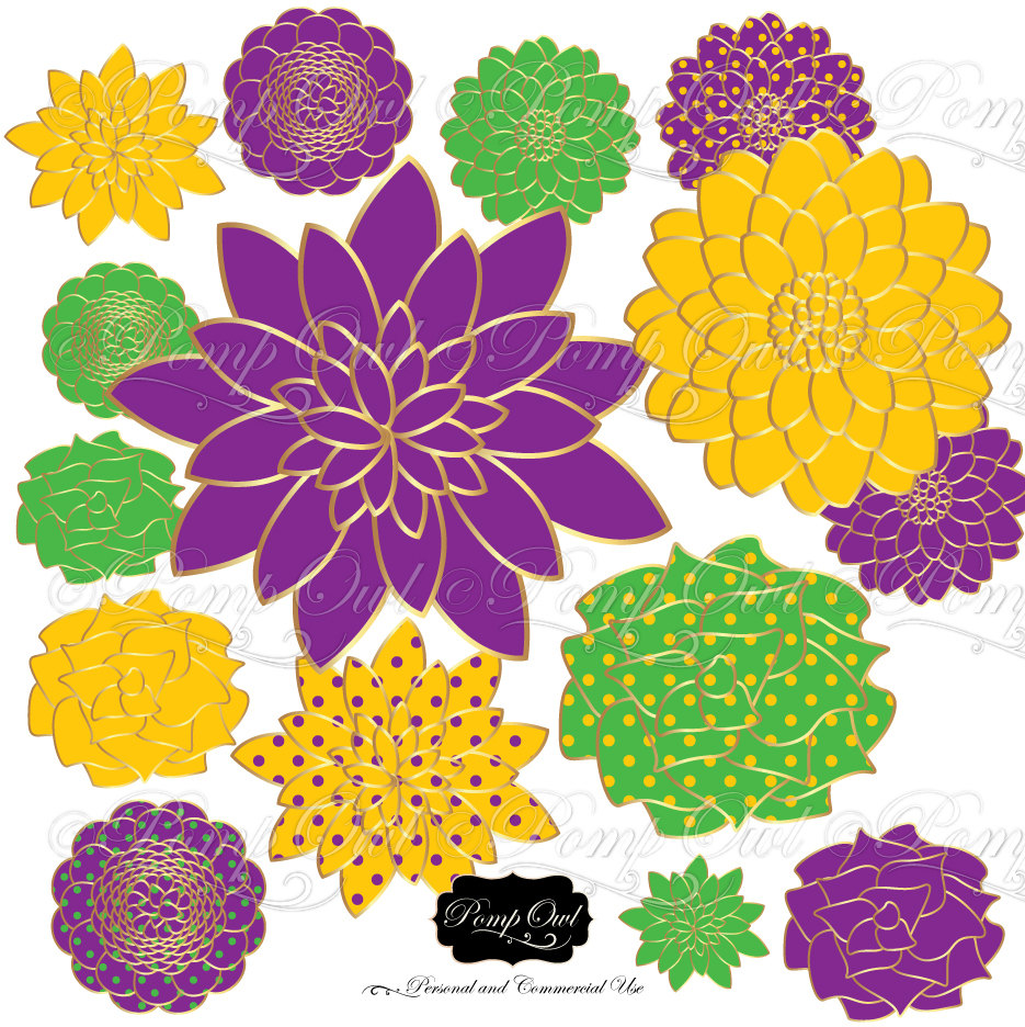 Mardi Gras Flowers Clipart Purple Green Gold Colors By Pompowl