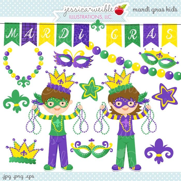 Mardi Gras Kids Clipart   Jw Illustrations   Mardigras Cute Graphics