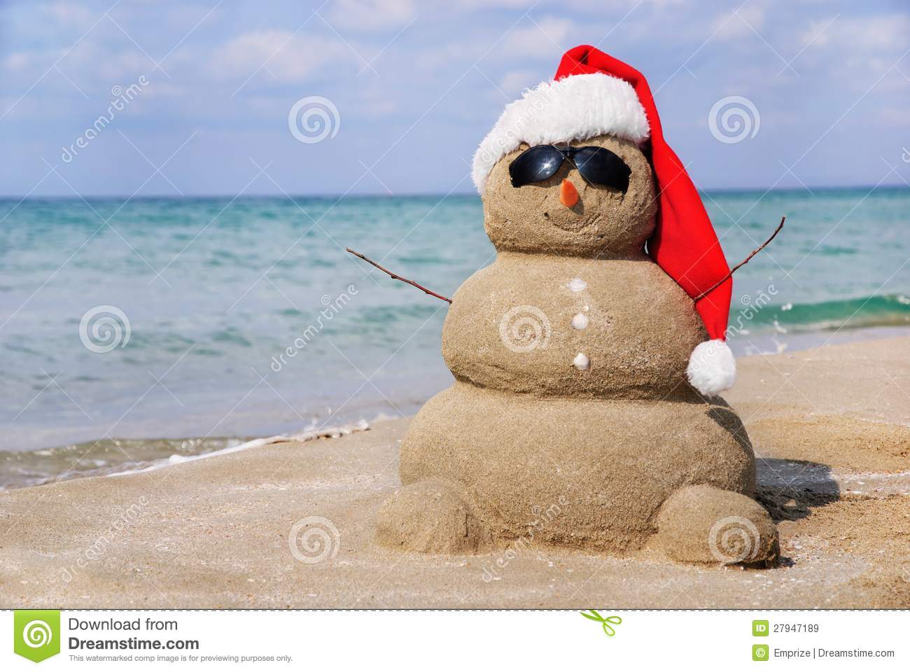 Snowman Made Out Of Sand Holiday Concept Can Be Used For New Year And