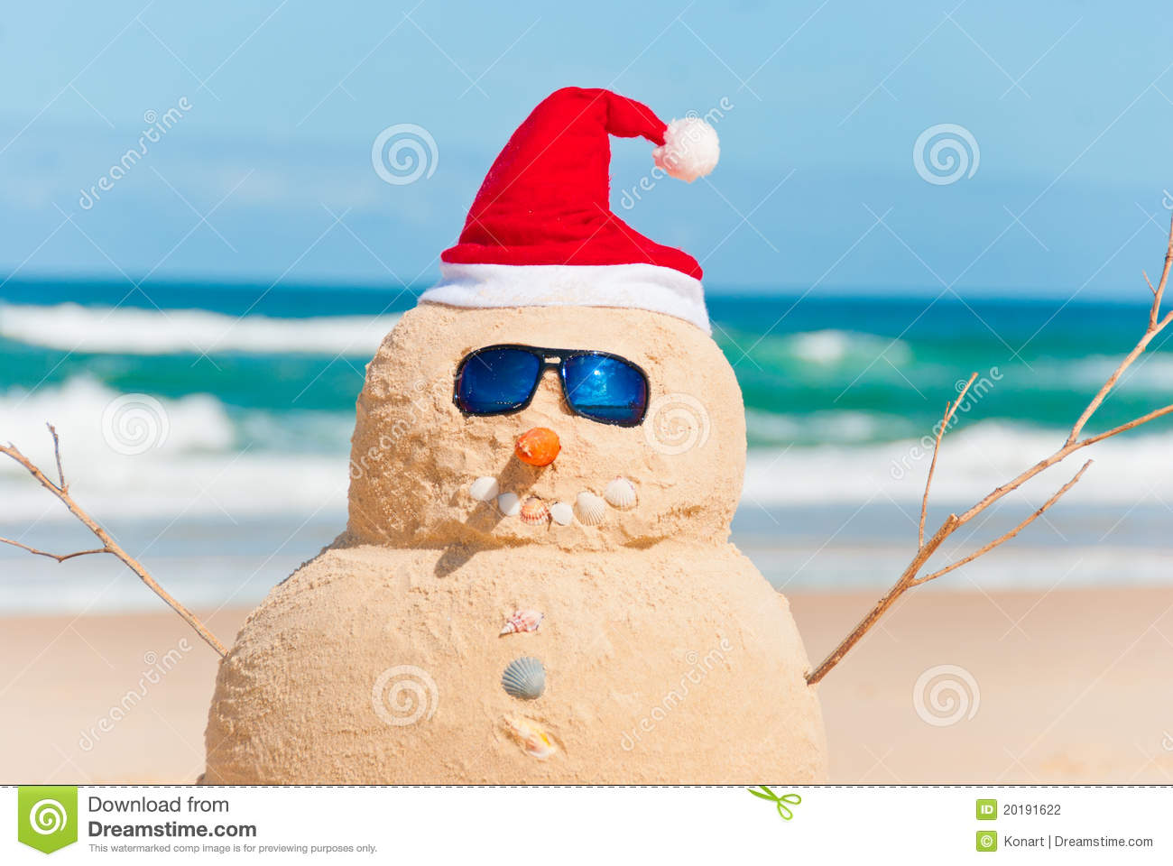 Snowman Made Out Of Sand With Santa Hat Stock Photography   Image    