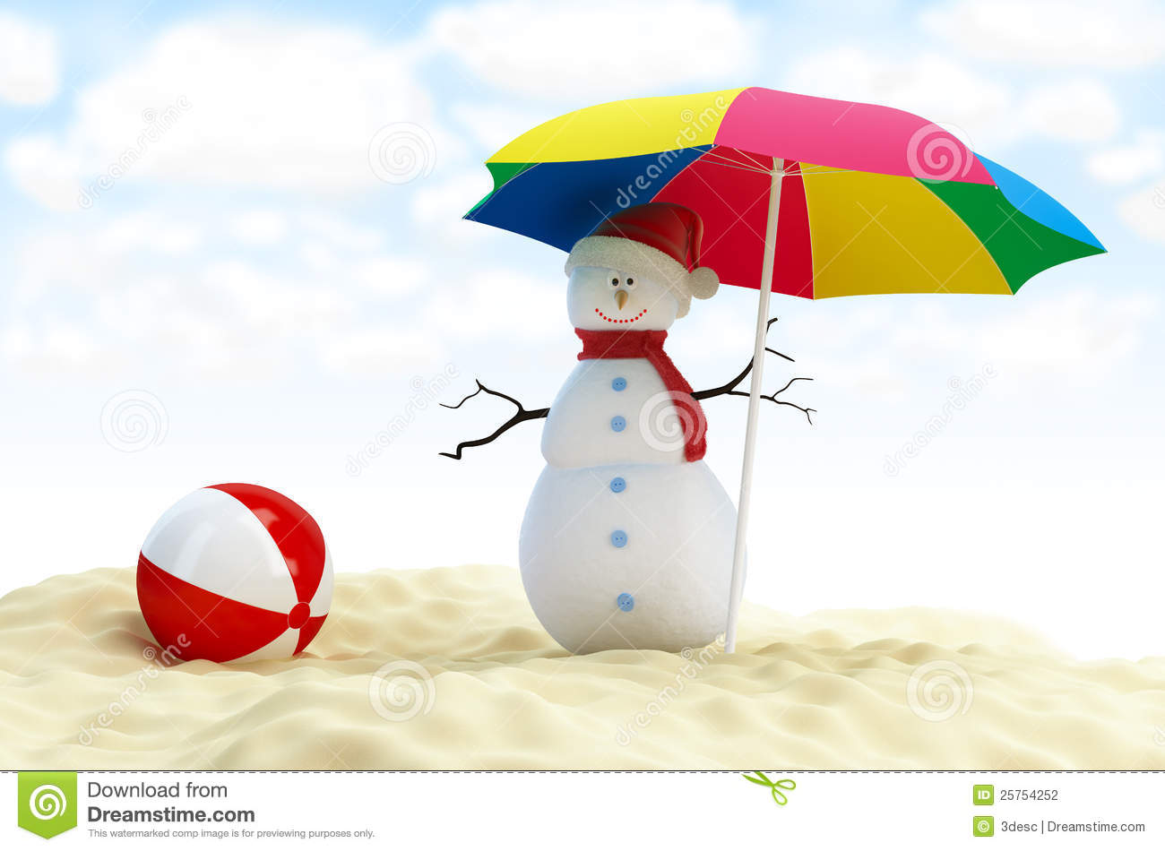 Snowman On A Beach Beach Ball