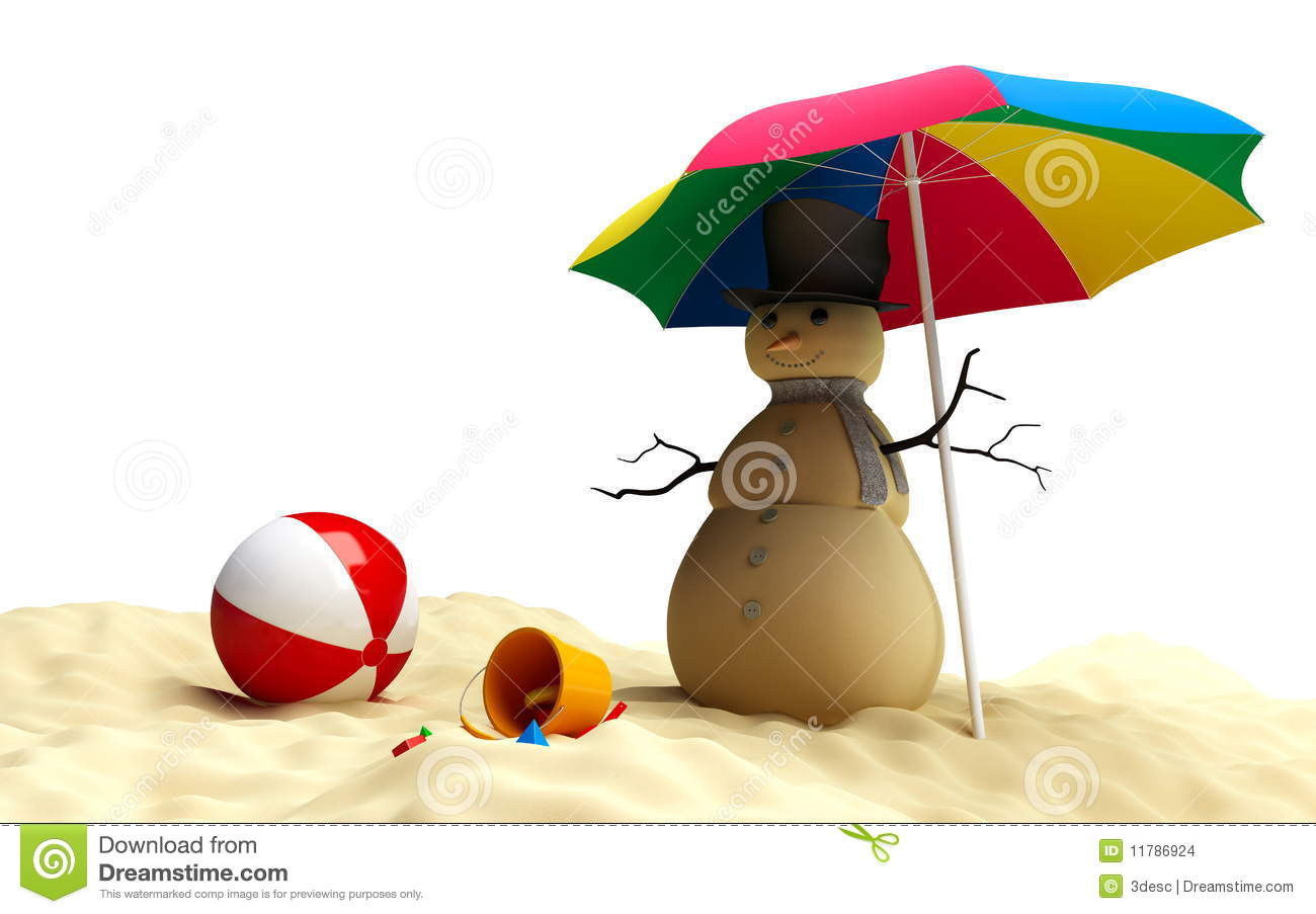 Snowman On A Beach  On A White Background